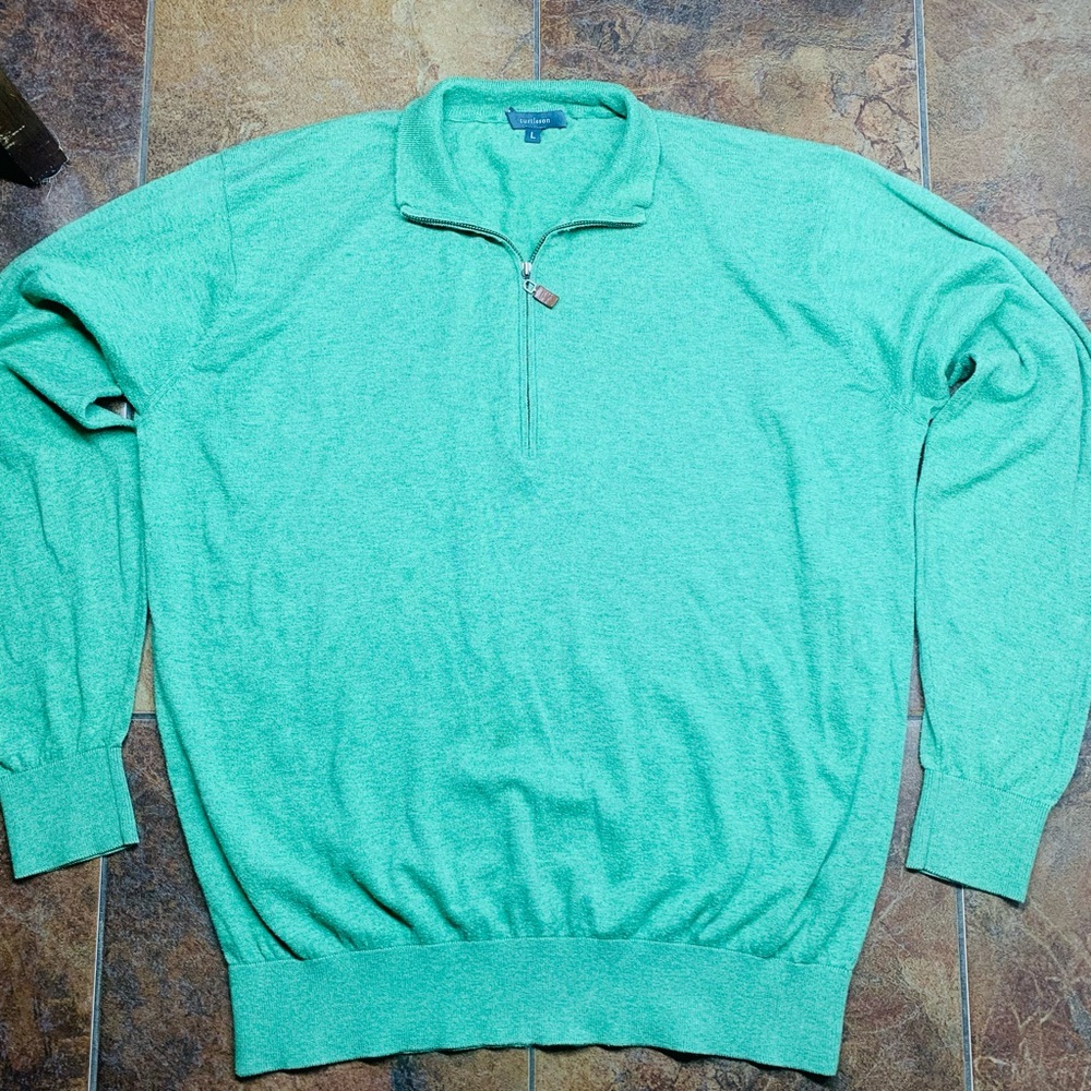 Turtleson Green 1/4 Zip-Up Cashmere Blend Sweater